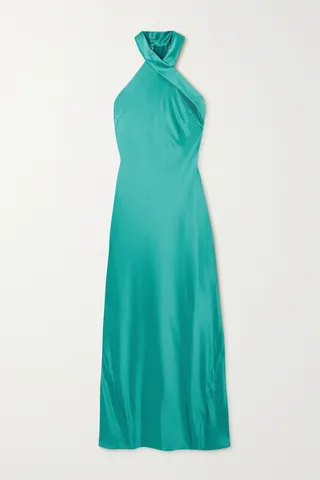 Galvan - Pandora Satin Halterneck Maxi Dress - Blue