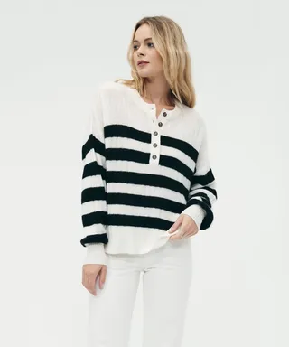 Lightweight Cashmere Striped Ribbed Henley