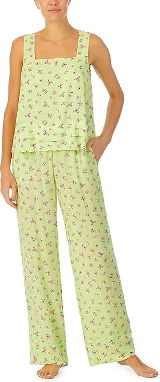 Sanctuary Crop Tank Long Pants PJ Set (Lime Floral) Women's Pajama Sets