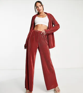 ASOS DESIGN Tall plisse longline beach shirt in brown - part of a set