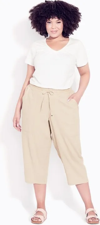 EVANS | Women's Plus Size Linen Blend Crop Trouser - stone - 22W