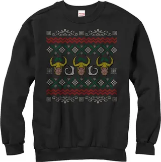 Men's Marvel Ugly Christmas Loki Sweatshirt - Black - Medium