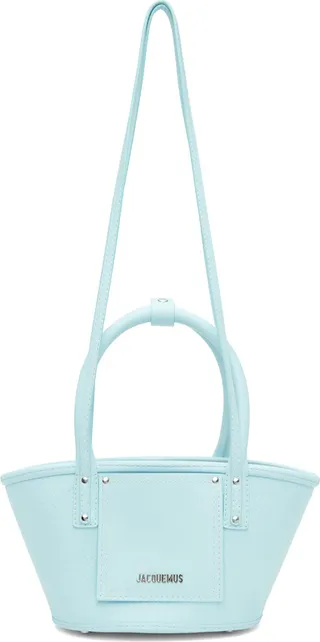 Jacquemus Blue Le Raphia 'Le Petit Panier Soli Cuir' Tote