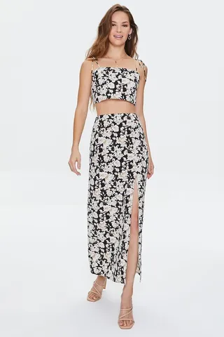 Floral Print Cropped Cami & Skirt Set