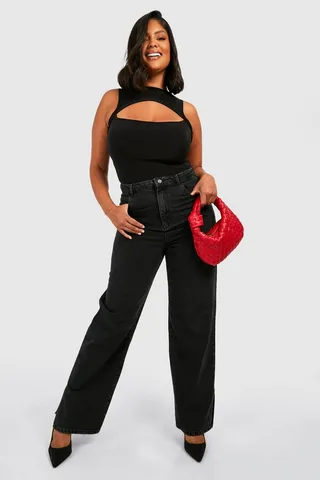 Plus High Waist Distressed Split Hem Jeans