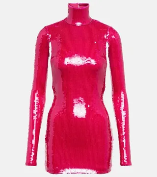 Sequined turtleneck minidress