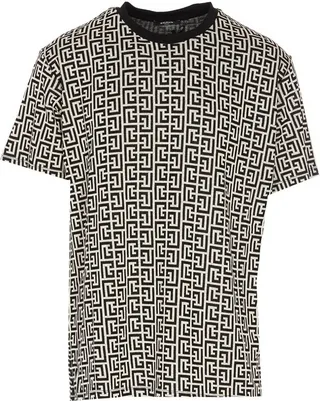 Balmain All-Over Monogram Printed Crewneck T-Shirt