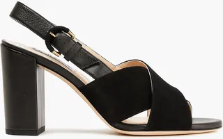 Leather-trimmed suede slingback sandals