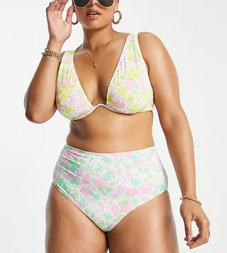 ASOS DESIGN Curve mix and match high waist bikini bottom in mixed ditsy floral print