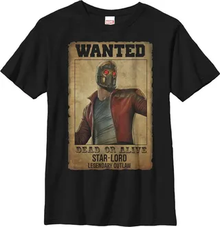 Boy's Marvel Guardians of the Galaxy Star-Lord Wanted Poster T-Shirt - Black - X Large