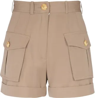 Neutral High-Waisted Wool Cargo Shorts