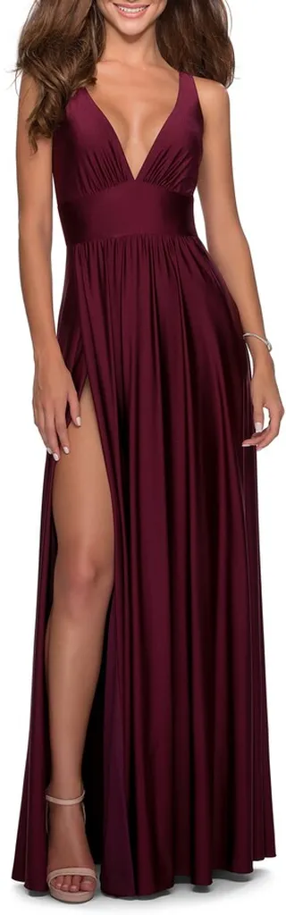 Plunge Neck A-Line Gown