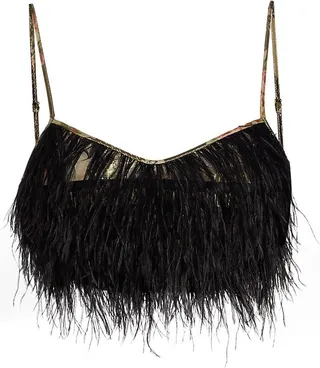 Dusty Feather-Embellished Cropped Cami