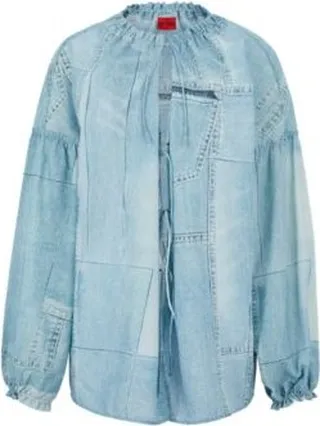 Oversized-fit blouse in denim-print material