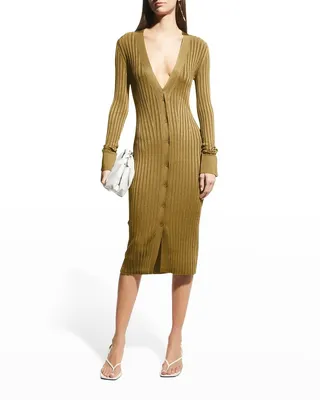 Rhea Ribbed-Knit Cardigan Dress