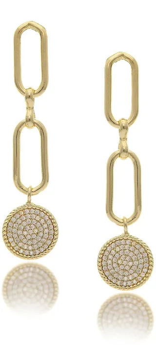 18K Gold Clad Pave CZ Disc Drop Earrings