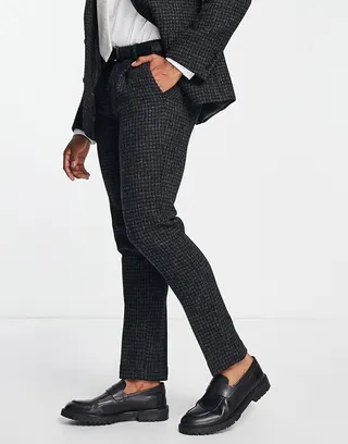 Noak Harris Tweed slim suit pants in black houndstooth