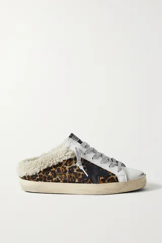 Golden Goose Deluxe Brand - Superstar Sabot Shearling-lined Distressed Leopard-print Calf Hair And Leather Slip-on Sneakers - Animal print