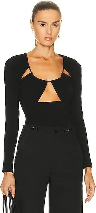 JONATHAN SIMKHAI STANDARD Sandra Matte Jersey Cut Out Bodysuit in Black