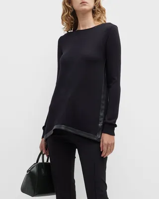 Faux Leather-Trim Cashmere-Blend Tunic