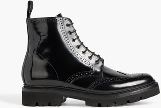 Emmaline perforated glossed-leather combat boots