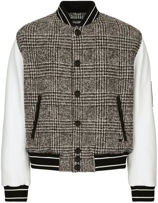 Check-Print Panel Bomber Jacket