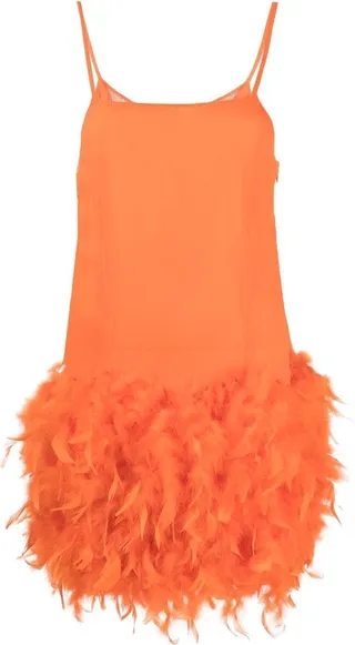 Feather-Trim Detailing Mini Dress