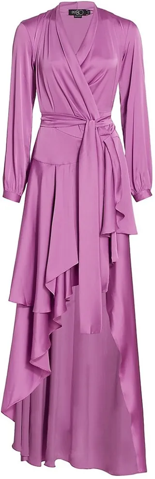 High-Low Satin Wrap Gown
