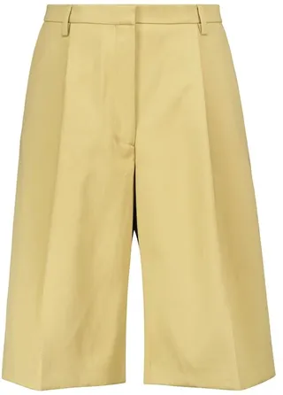 Wide-leg pleated cotton shorts