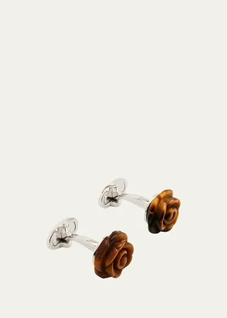 Men's Carved Tiger's Eye Rose Cufflinks