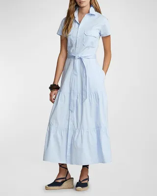 Belted Tiered Cotton Shirtdress