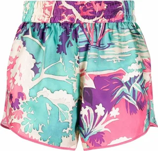 Abstract-Print Elasticated Silk Shorts