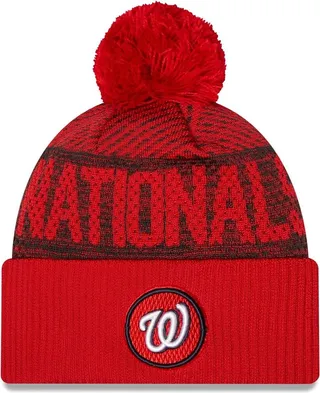 Men's New Era Red Washington Nationals Authentic Collection Sport Cuffed Knit Hat with Pom