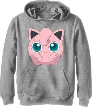 Boy's Pokemon Cute Jigglypuff Pull Over Hoodie - Athletic Heather - X Large