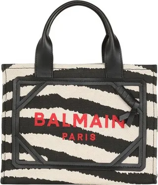 B-Army small zebra print canvas shopping bag with leather inserts