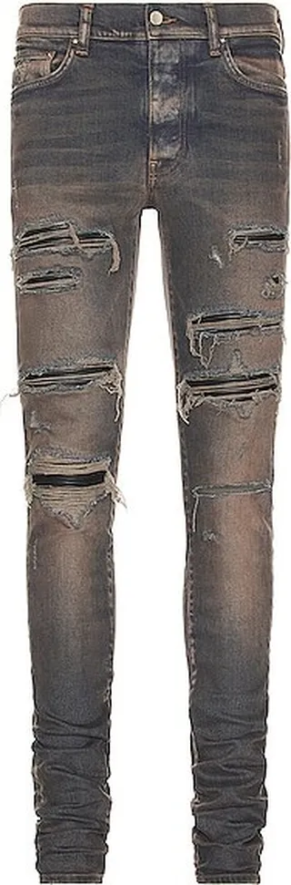 Amiri Leather Thrasher Jean in Blue