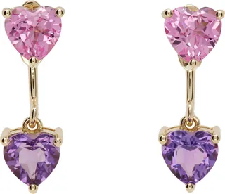 Yvonne Léon Gold Paire De Puces & Dessous Multi Coeurs Earrings