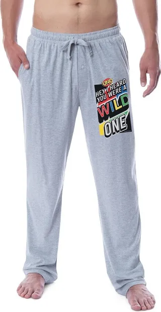 Mattel Mens' Uno Hey I Heard You Were A Wild One Sleep Pajama Pants (Small) Grey