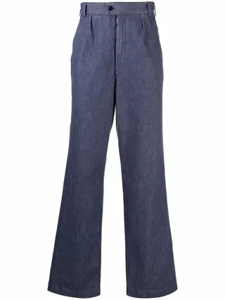 Pleat-Detail Straight-Leg Trousers