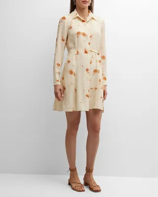 Belted Floral-Print Silk Shirtdress
