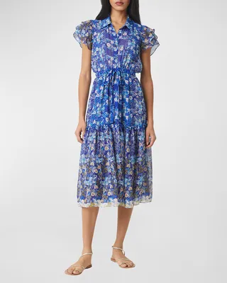 Viola Floral Chiffon Metallic Midi Shirtdress