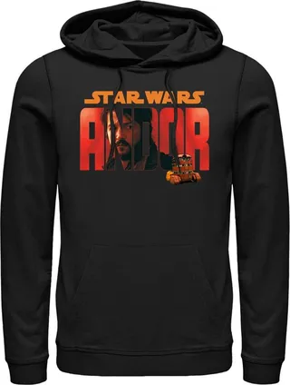 Men's Star Wars: Andor Cassian Red Logo Pull Over Hoodie - Black - Small