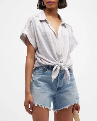 Logan Striped Front-Tie Shirt