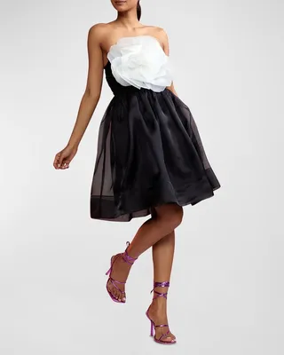 Strapless Flower Organza Mini Dress