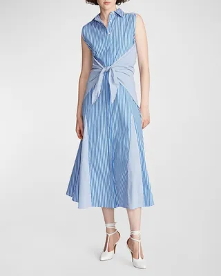 Cari Striped Tie-Front Sleeveless Shirtdress