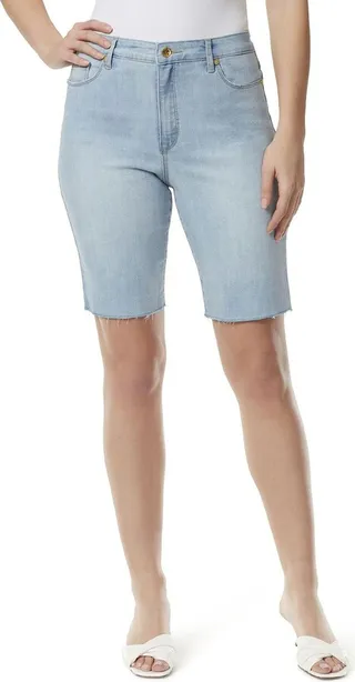 Womens Distressed Mid-Rise Bermuda Shorts