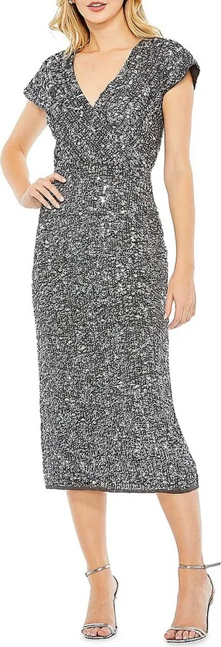 Sequin Faux Wrap Cocktail Dress