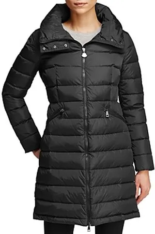 Moncler Flammette Down Coat with Stowable Hood