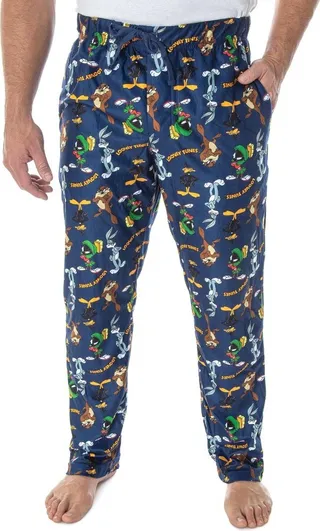 Looney Tunes Men's Daffy Duck Bugs Bunny Taz Marvin Martian Pajama Pants (LG) Blue
