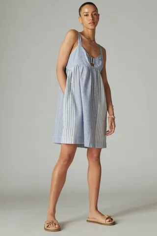Striped Linen Cutout Babydoll Dress